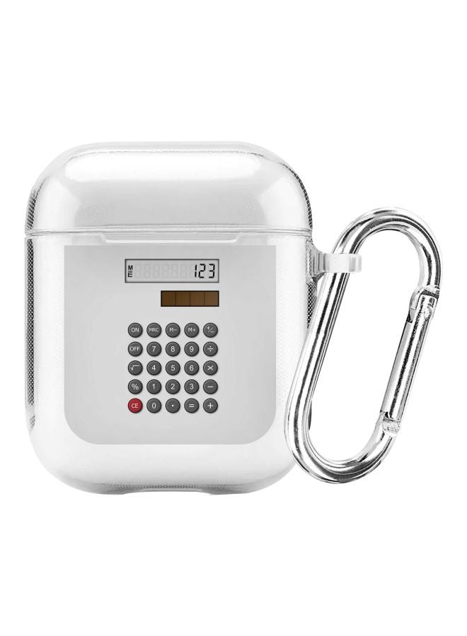 ستايلايزد غطاء حماية من سلسلة كلاسيك بطبعة آلة حاسبة مزود بحلقة بقفل زنبركي لسماعات Apple AirPods 2/1 شفاف/رمادي/بني - Image 1