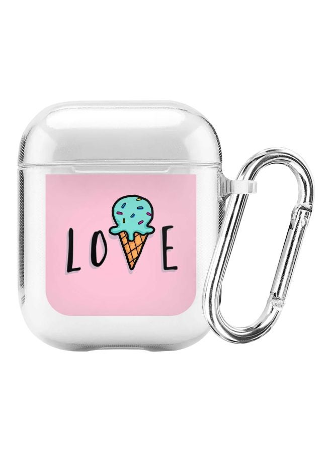 Stylizedd Classic Series Love Ice Cream Cone Printed Case With Carabiner For Apple AirPods 2/1 Clear/Pink/Black - Image 1