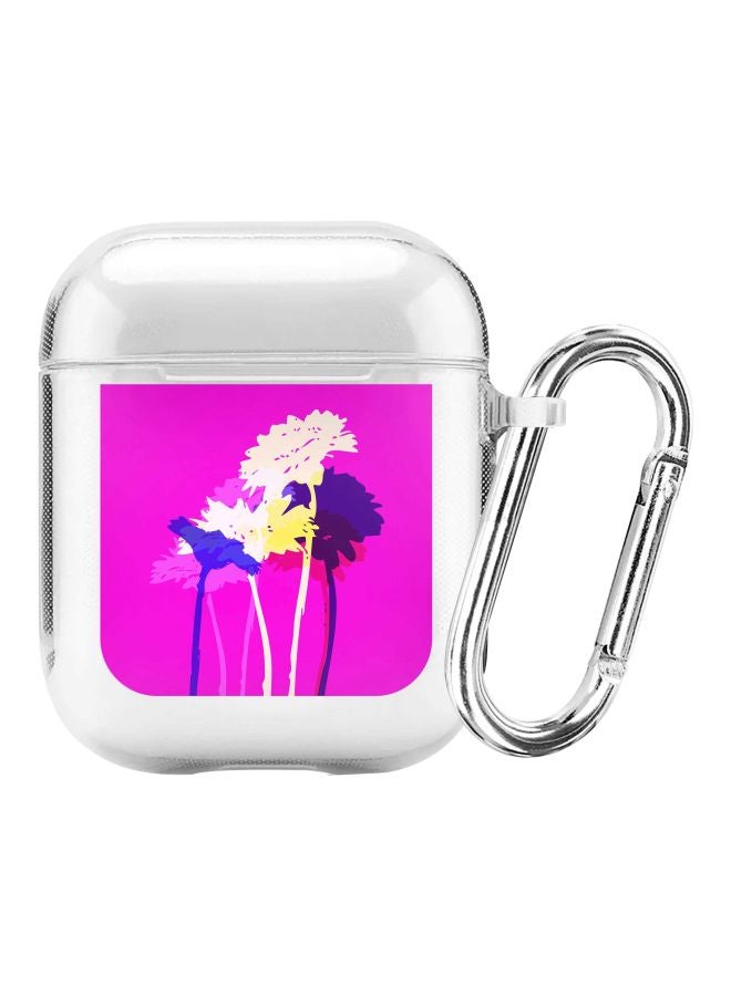 Stylizedd Classic Series Bleeding Flowers Printed Case Cover With Carabiner For Apple AirPods 2/1 Clear/Pink/Blue - Image 1