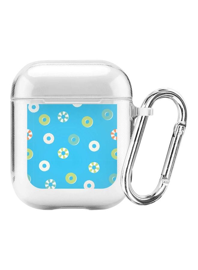 ستايلايزد علبة واقية بطبعة حلقات من سلسلة كلاسيك كلير مزودة بمشبك للتعليق لسماعة أبل آيربودز 1/2 شفاف/ أزرق/ أبيض - Image 1