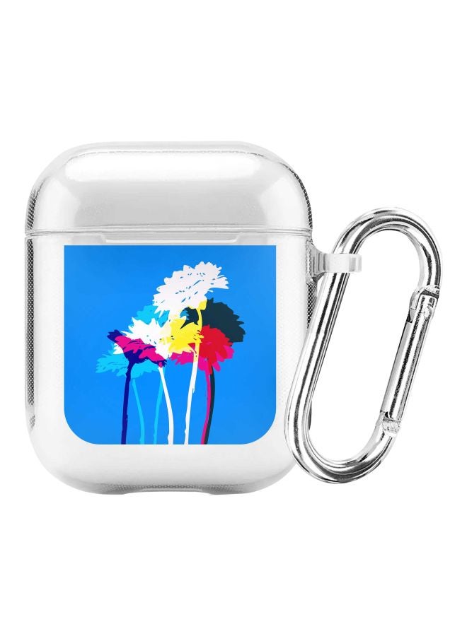 ستايلايزد حافظة من سلسلة كلاسيك سيريس بنمط أزهار باهتة مزودة بحلقة بقفل زنبركي لسماعات أبل آيربودز 2/1 شفاف/ أزرق/ أحمر - Image 1
