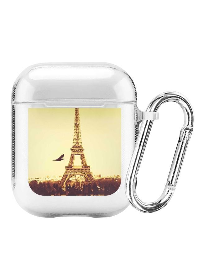 Stylizedd Classic Series Eiffel Tower Printed Case Cover With Carabiner For Apple AirPods 2/1 Clear/Beige/Brown - Image 1