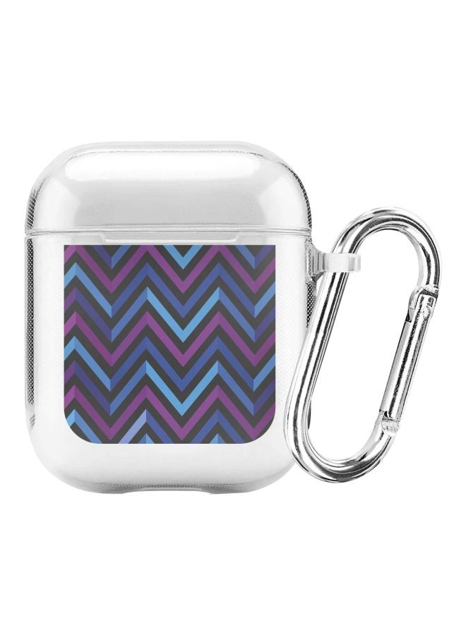 ستايلايزد غطاء حماية من سلسلة كلاسيك بطبعة شيفرون عميقة مع خطاف تعليق لسماعة أبل آيربودز 1/2 شفاف/أزرق/أرجواني - Image 1