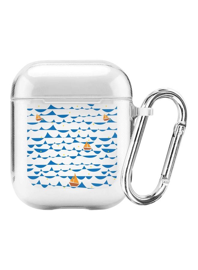 Stylizedd Classic Series Sailing Sails Printed Case Cover With Carabiner For Apple AirPods 2/1 Clear/White/Blue - Image 1