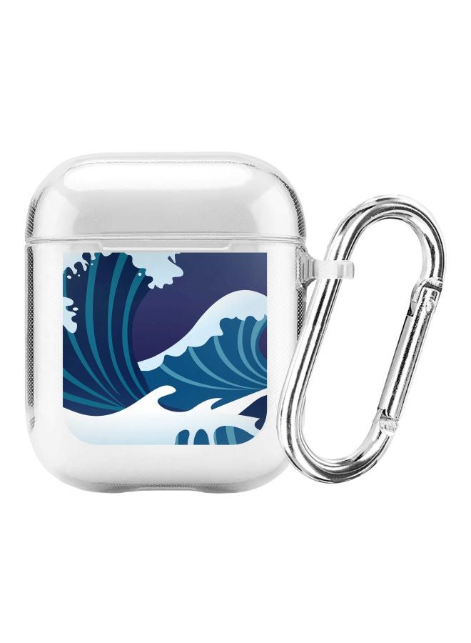 Stylizedd Classic Series Japanese Sea Printed Case Cover With Carabiner For Apple AirPods 1/2 Clear/Blue - Image 1