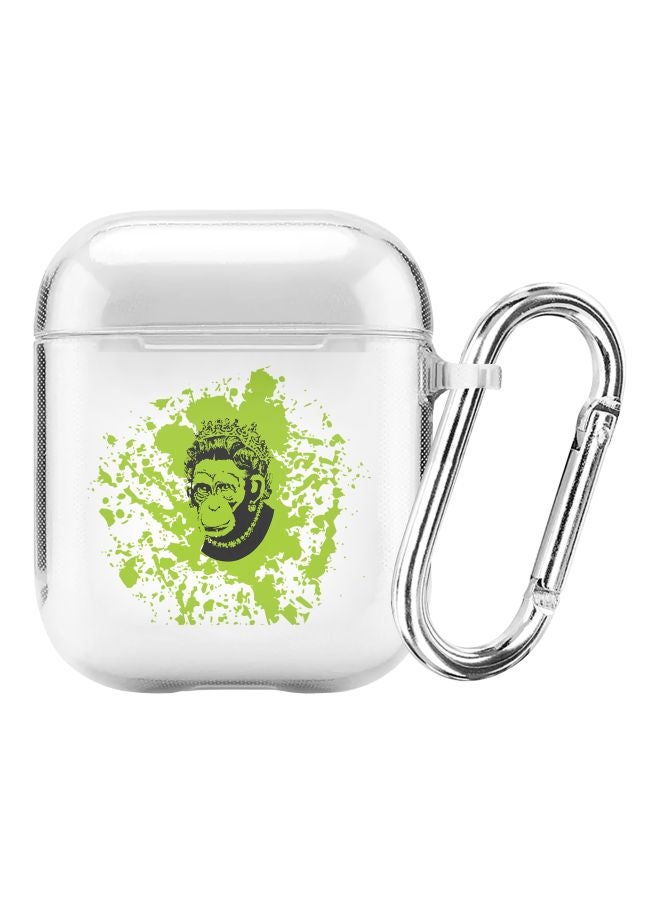 ستايلايزد علبة حماية من سلسلة كلاسيك كلير بطبعة ملكة القرود بحلقة تعليق لسماعة أبل آيربودز 1/2 شفاف/ أخضر/ أسود - Image 1