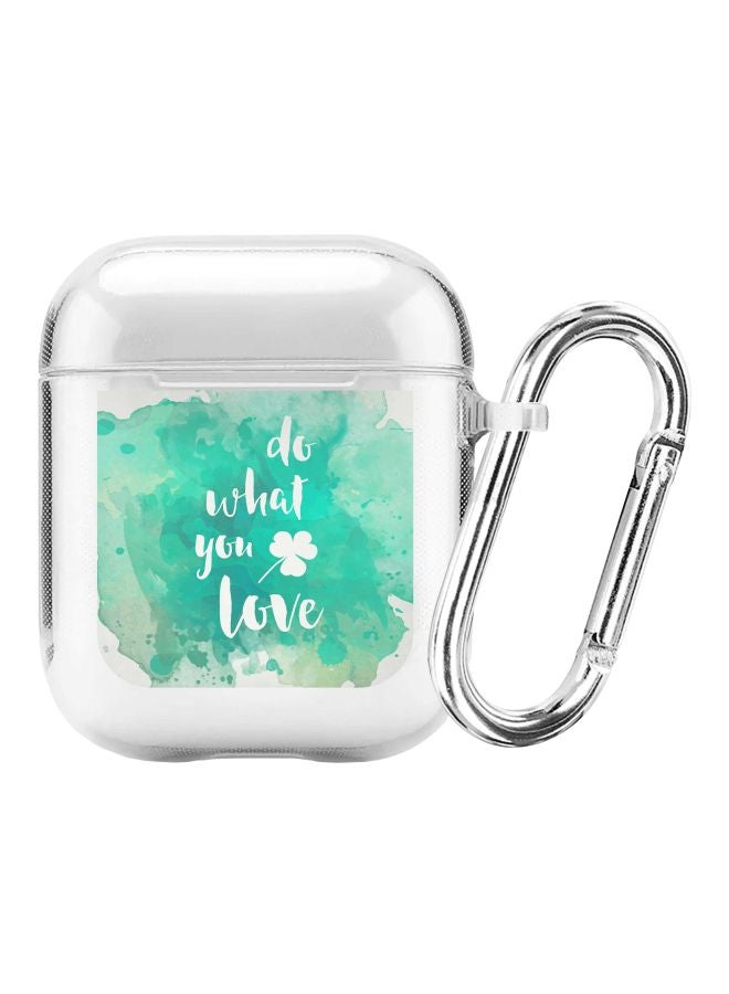 Stylizedd Classic Clear Series Do What You Love Printed Case With Carabiner For Apple AirPods 2/1 Clear/Blue  - Image 1