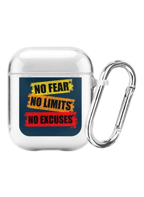 Classic Series No Fear Limits Excuses Printed Case With Carabiner For Apple AirPods 2/1 Clear/Blue/Yellow