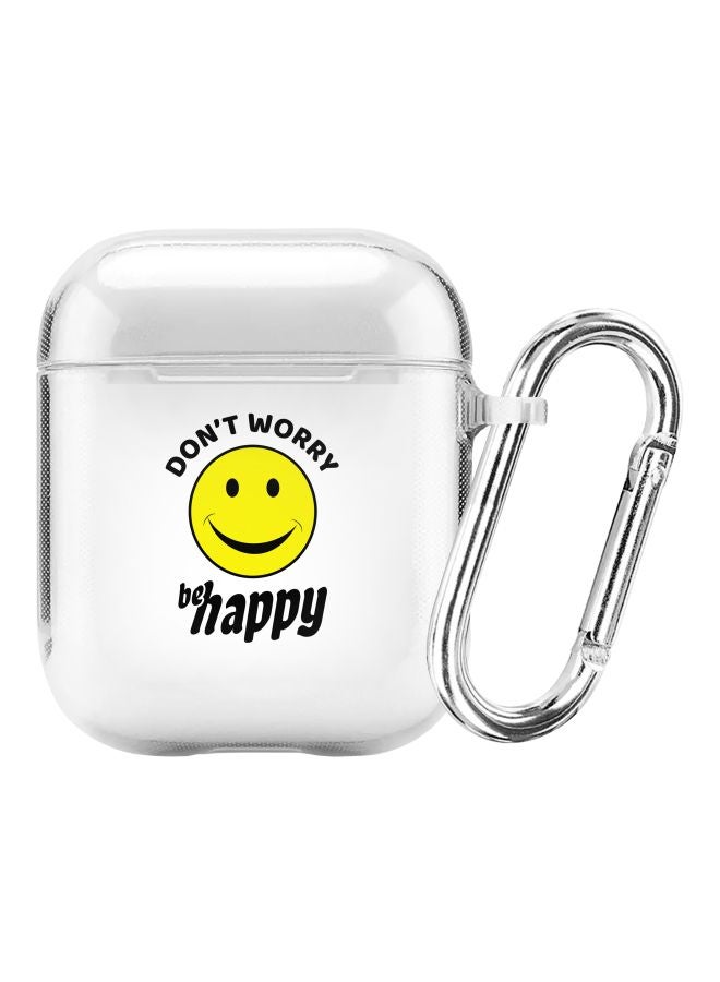 ستايلايزد علبة حماية بطبعة "Don't Worry Be Happy" من سلسلة كلاسيك مع حلقة بقفل زنبركي لسماعات أبل آيربودز 1/2 شفاف/أسود/أصفر - Image 1