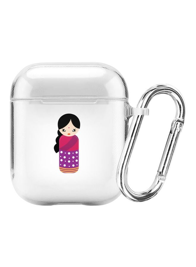 Stylizedd Classic Clear Series Indian Doll Printed Case Cover With Carabiner For Apple AirPods 1/2 Clear/Black/Pink - Image 1