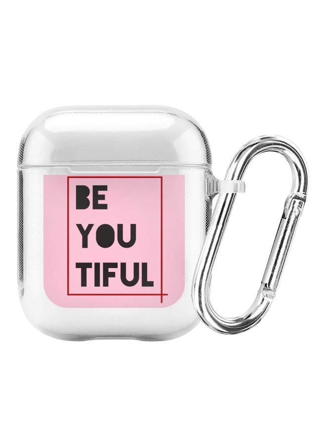 Stylizedd Classic Series Beyoutiful Printed Case Cover With Carabiner For Apple AirPods 2/1 Clear/Pink/Black - Image 1