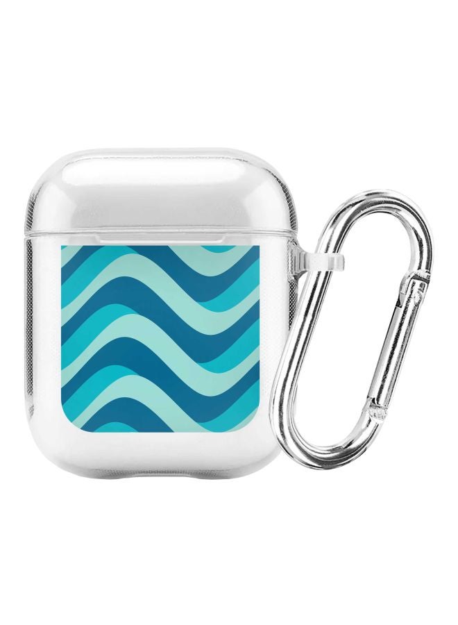 ستايلايزد حافظة واقية مزينة بطبعة من سلسلة كلاسيك مع حلقة بقفل زنبركي لسماعة أبل آيربودز 2/1 شفاف/أزرق - Image 1
