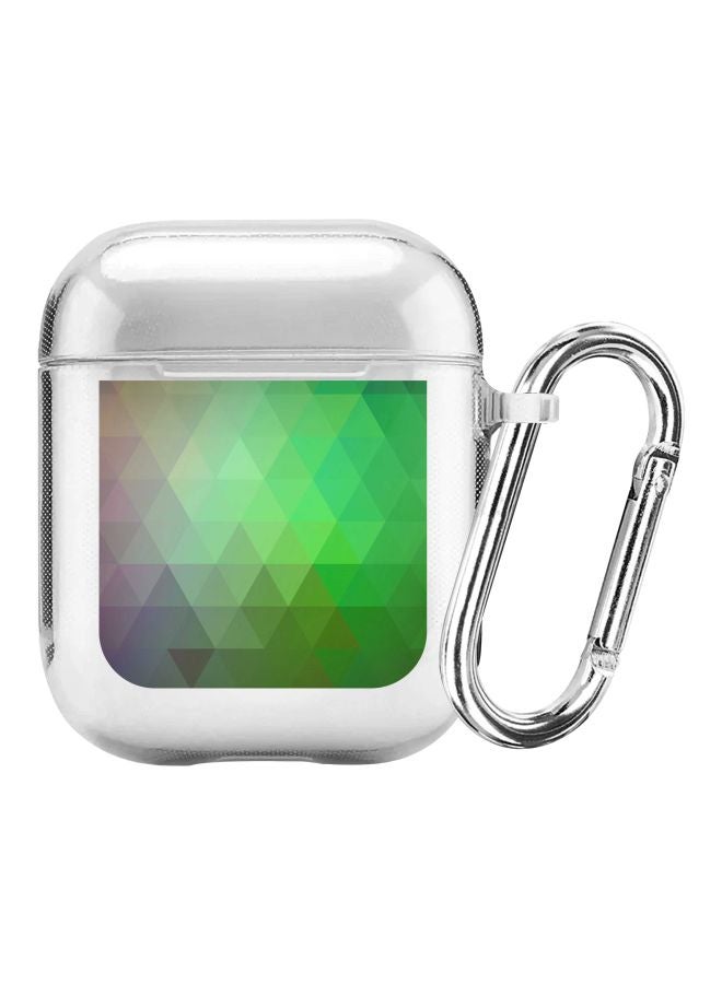 ستايلايزد حافظة بنمط منشور أوركيد مزودة بحلقة بقفل زنبركي لسماعات أبل آيربودز 1/2 شفاف/أخضر/أرجواني - Image 1