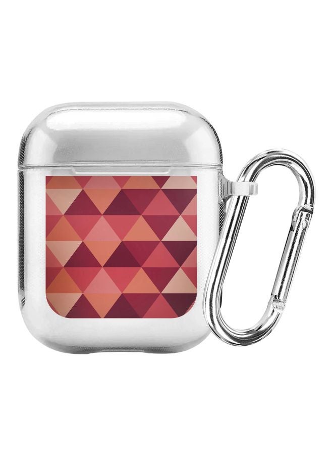 Stylizedd Classic Series Topsy Turvy Triangles Printed Case Cover With Carabiner For Apple AirPods 2/1 Clear/Red/Beige - Image 1