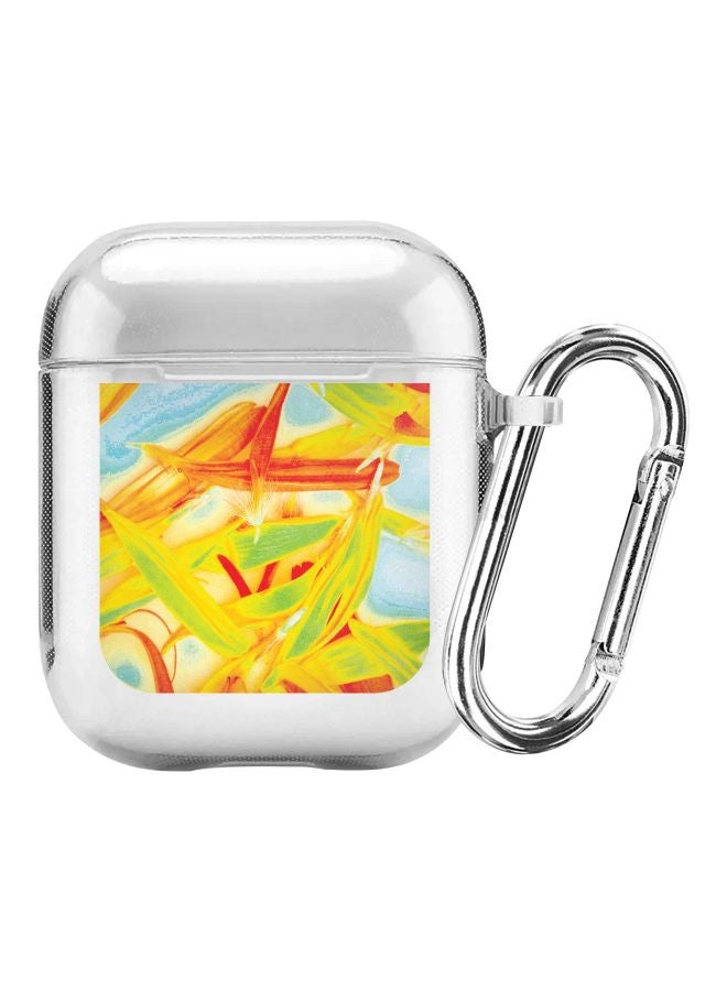 ستايلايزد غطاء حماية بطبعة بتلات باستيل من سلسلة كلاسيك مع مشبك لتعليق سماعات آيربودز أبل 2/1 شفاف/أصفر/برتقالي - Image 1