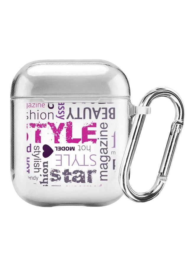 ستايلايزد حافظة من سلسلة كلاسيك كلير مزينة بطبعة ذات تصميم وطابع عصري مع حلقة بقفل زنبركي لسماعة أبل آيربودز 2/1 شفاف/رمادي/ وردي - Image 1