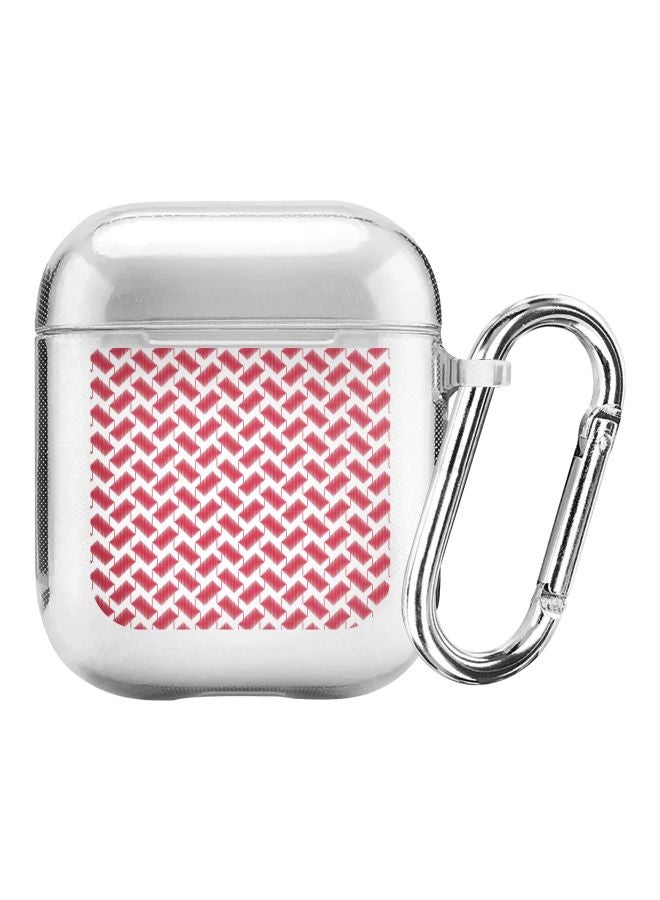 ستايلايزد غطاء حماية من سلسلة كلاسيك بطبعة شماغ مع حلقة للتعليق لسماعات أبل آيربودز 2/1 شفاف / زهري / أبيض - Image 1