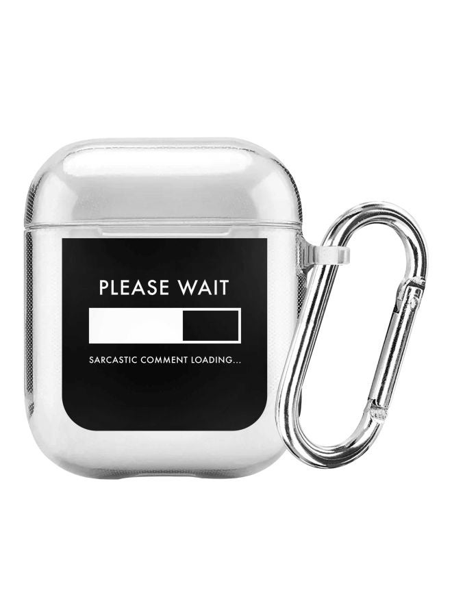 ستايلايزد غطاء حماية من سلسلة كلاسيك بطبعة عبارة "Please Wait" مع حلقة للتعليق لسماعات أبل آيربودز 2/1 شفاف/ أسود - Image 1