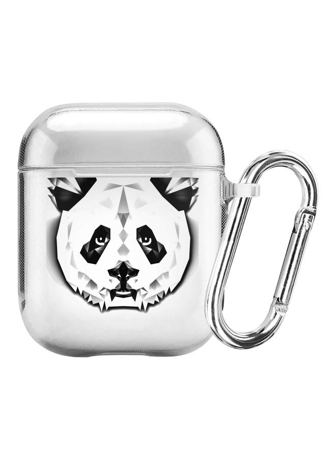 ستايلايزد حافظة حماية من سلسلة كلاسيك مزينة بطبعة باندا بنمط متعدد الأوجه ومزودة بحلقة بقفل زنبركي لسماعات أبل آيربودز ‏2‏/ 1 شفاف/ أسود/ رمادي - Image 1