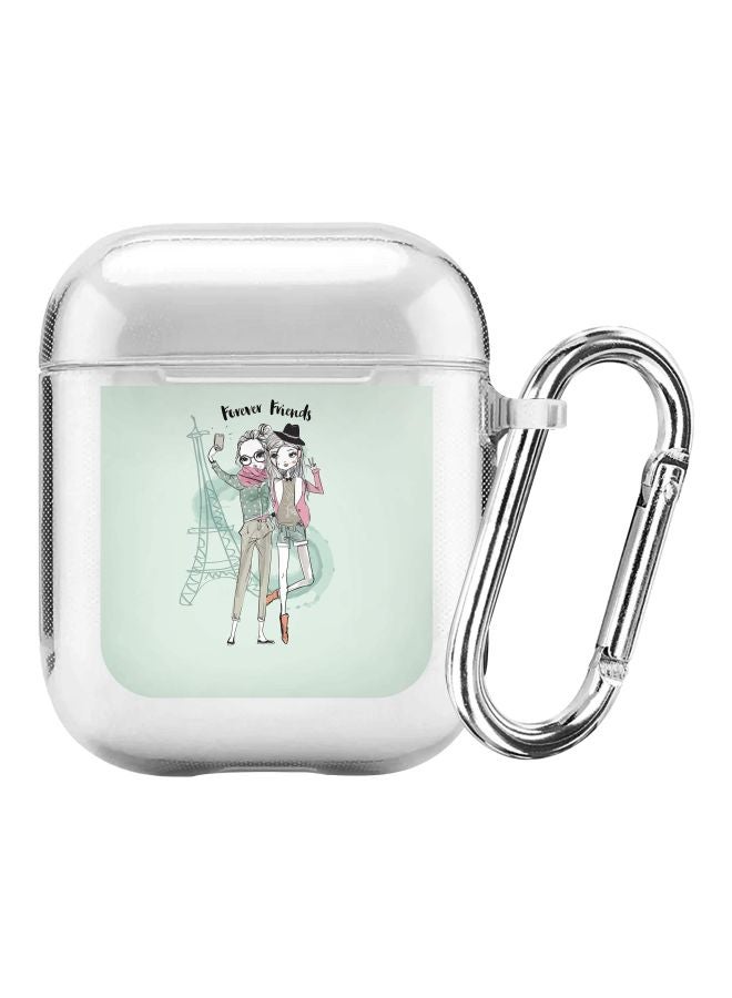 ستايلايزد غطاء حماية من سلسلة كلاسيك بطبعة "Forever Friends" مع حلقة حمل لسماعة أبر آيربودز 1/2 شفاف / أزرق / وردي - Image 1