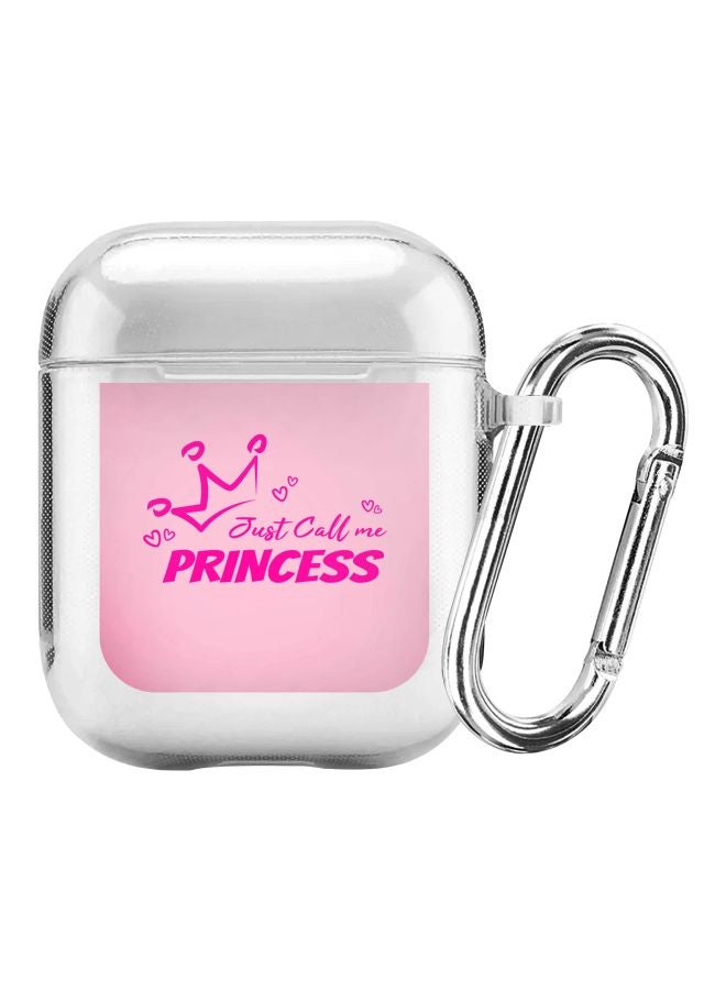 ستايلايزد غطاء حماية من سلسلة كلاسيك بطبعة عبارة "Just Call Me Princess" مع حلقة للتعليق لسماعات أبل آيربودز 2/1 شفاف/وردي/أرجواني - Image 1