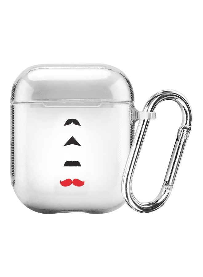 ستايلايزد غطاء حماية من سلسلة كلاسيك بطبعة أشكال شوارب مع حلقة تعليق لسماعة أبل آيربودز 1/2 شفاف/أسود/أحمر - Image 1