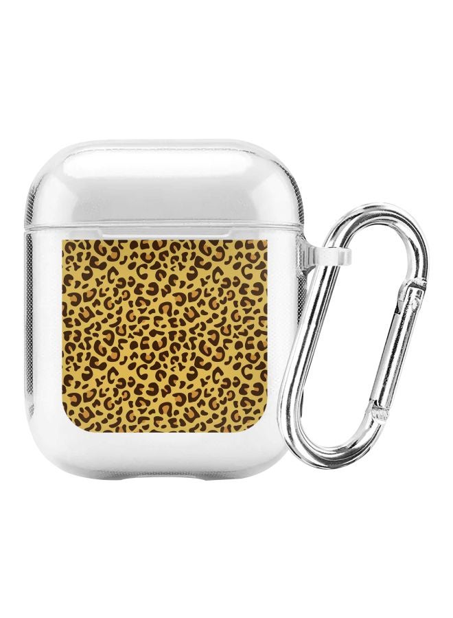 ستايلايزد علبة حماية بطبعة جلد الفهد من سلسلة كلاسيك كلير مع حلقة بقفل زنبركي لسماعات أبل آيربودز 1/2 شفاف/أصفر/أسود - Image 1