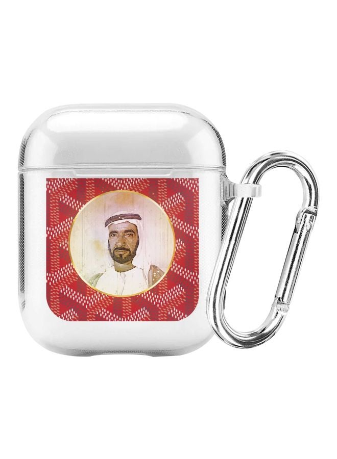 Stylizedd Classic Clear Series The Wise Sheikh Zayed Printed Case Cover With Carabiner For Apple AirPods 2/1 Clear/Red/Brown  - Image 1