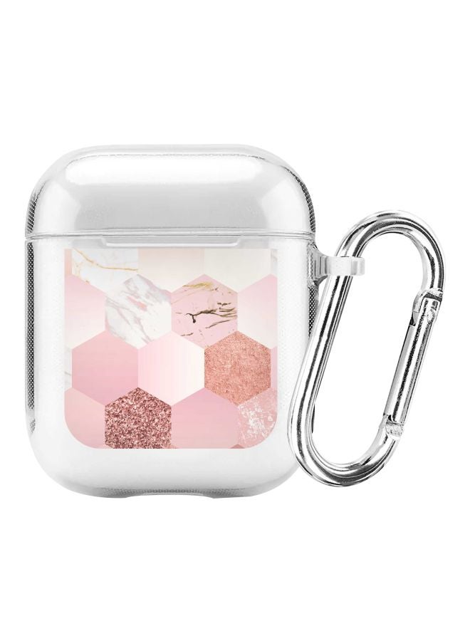 Stylizedd Marble Printed Protective Cover With Carabiner For Apple AirPods 2/1 Pink/Brown - Image 1