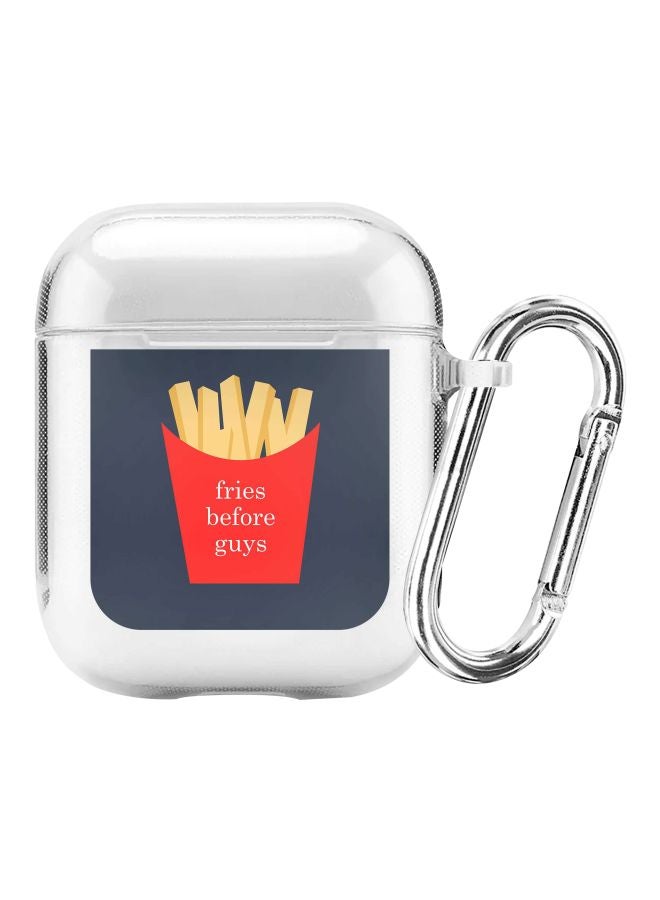 Stylizedd Classic Series Fries Before Guys Printed Case Cover With Carabiner For Apple AirPods 1/2 Clear/Blue/Red - Image 1