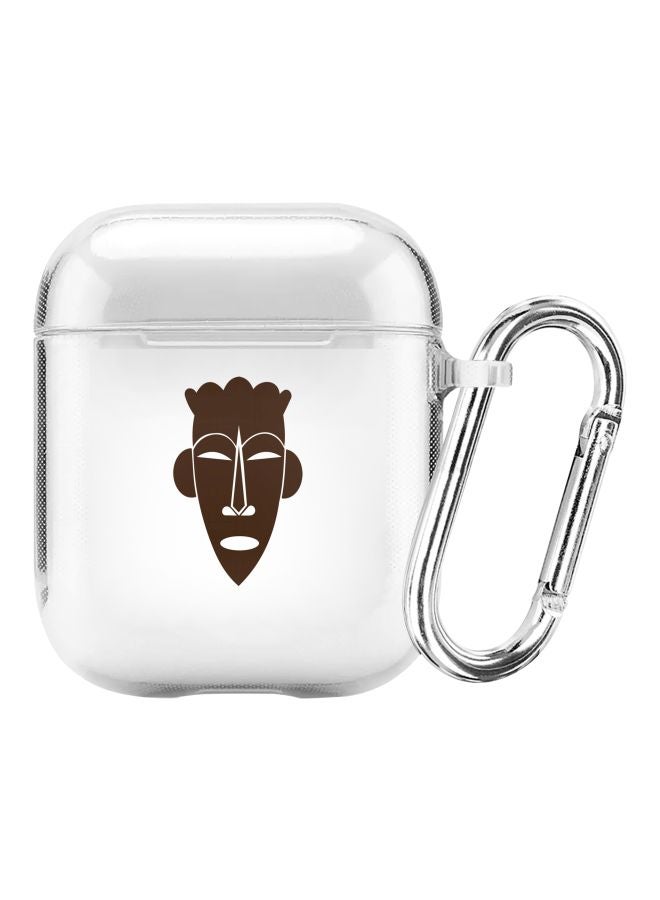 Stylizedd Tribal Mask Printed Protective Cover With Carabiner For Apple AirPods 2/1 Clear/Brown  - Image 1