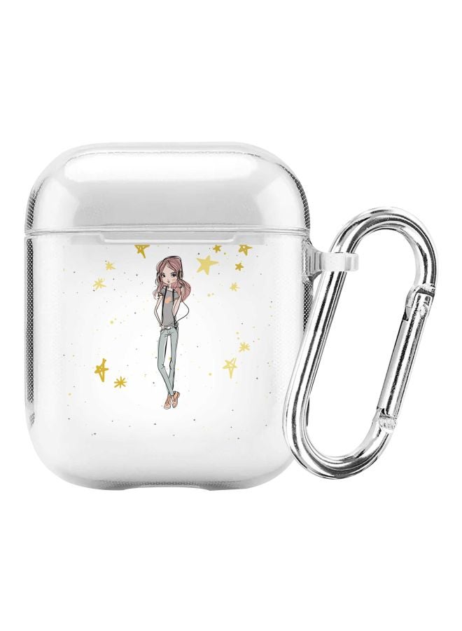 Stylizedd Classic Series Girl Next Door Printed Case Cover With Carabiner For Apple AirPods 2/1 Clear/Grey/Yellow - Image 1