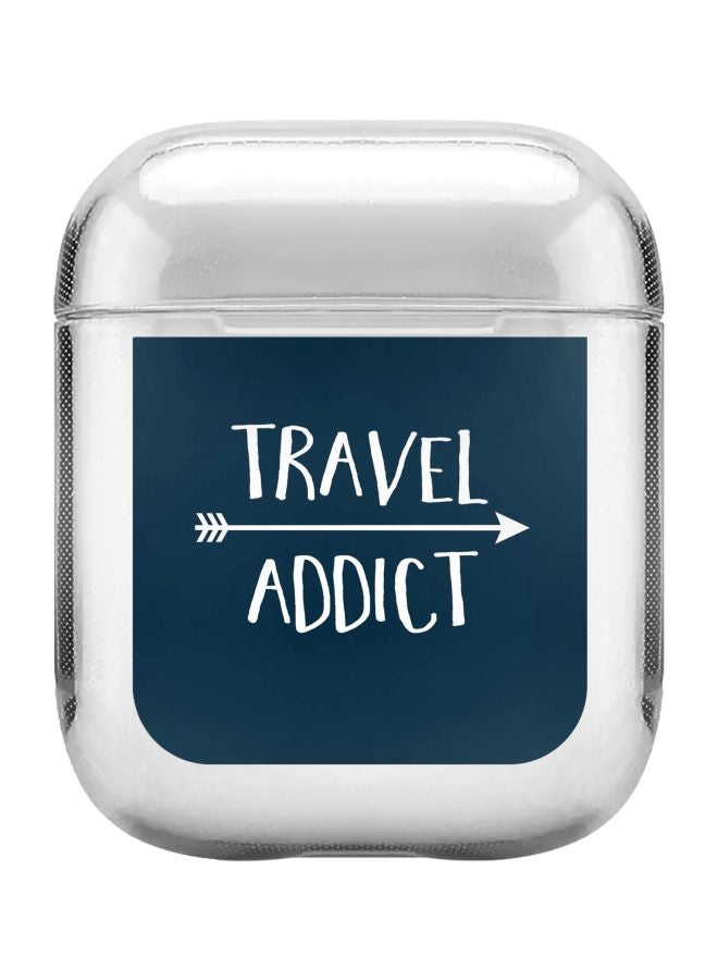 Stylizedd Classic Series Travel Addict Printed Case Cover With Carabiner Cover For Apple AirPods 2/1 Clear/Blue - Image 1