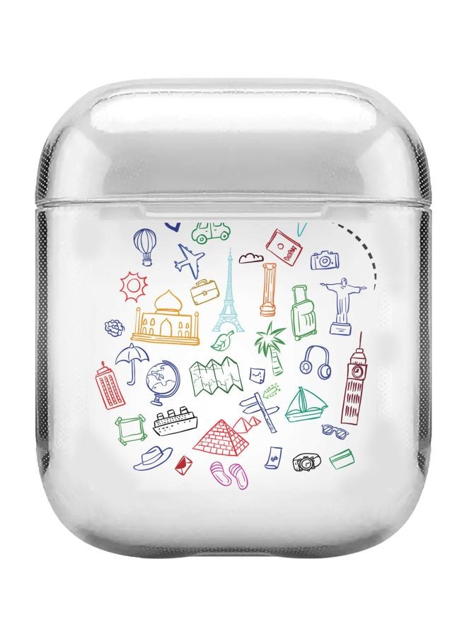 Stylizedd Classic Series Traveler Printed Case Cover With Carabiner For Apple AirPods 1/2 Clear/Blue/Orange  - Image 1