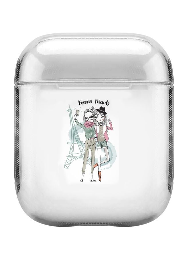 ستايلايزد غطاء حماية من سلسلة كلاسيك بطبعة "Forever Friends" مع حلقة حمل لسماعة أبر آيربودز 1/2 شفاف/ رمادي/ أسود - Image 1
