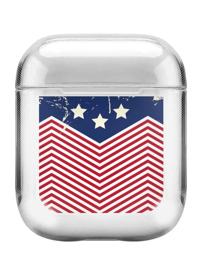 Stylizedd Classic Series Stars And Stripes Printed Case Cover With Carabiner For Apple AirPods 2/1 Clear/Red/Blue - Image 1