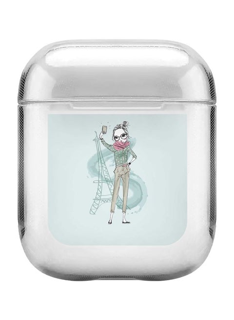 Classic Series Selfie By Eiffel Printed Case Cover With Carabiner For Apple AirPods 2/1 Clear/Blue/Pink