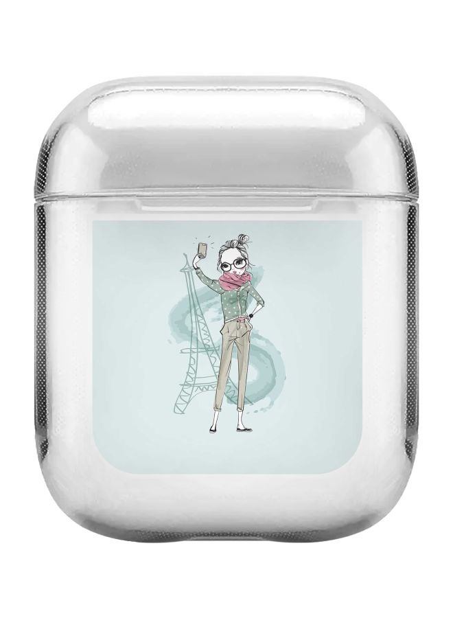 Stylizedd Classic Series Selfie By Eiffel Printed Case Cover With Carabiner For Apple AirPods 2/1 Clear/Blue/Pink  - Image 1