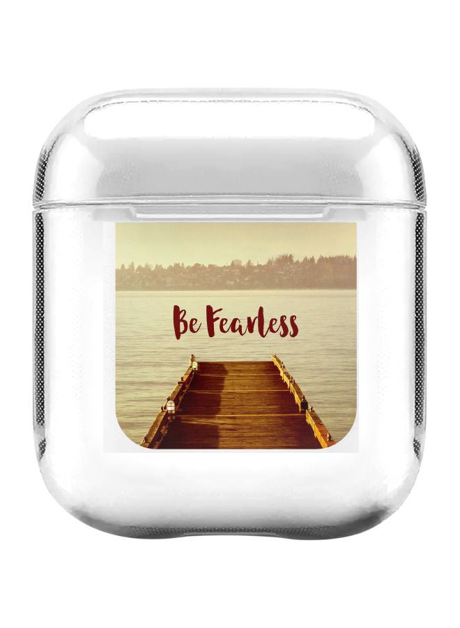 Stylizedd Be Fearless Printed Cover With Carabiner For Apple AirPods 2/1 Beige/White/Brown - Image 1