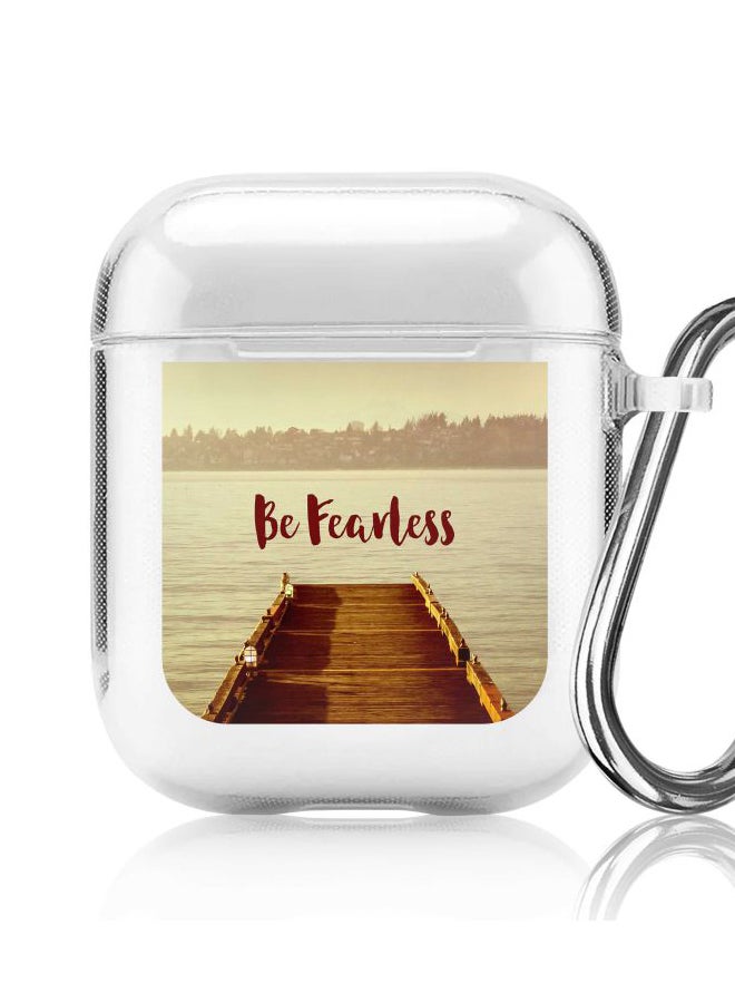 Stylizedd Be Fearless Printed Cover With Carabiner For Apple AirPods 2/1 Beige/White/Brown - Image 5