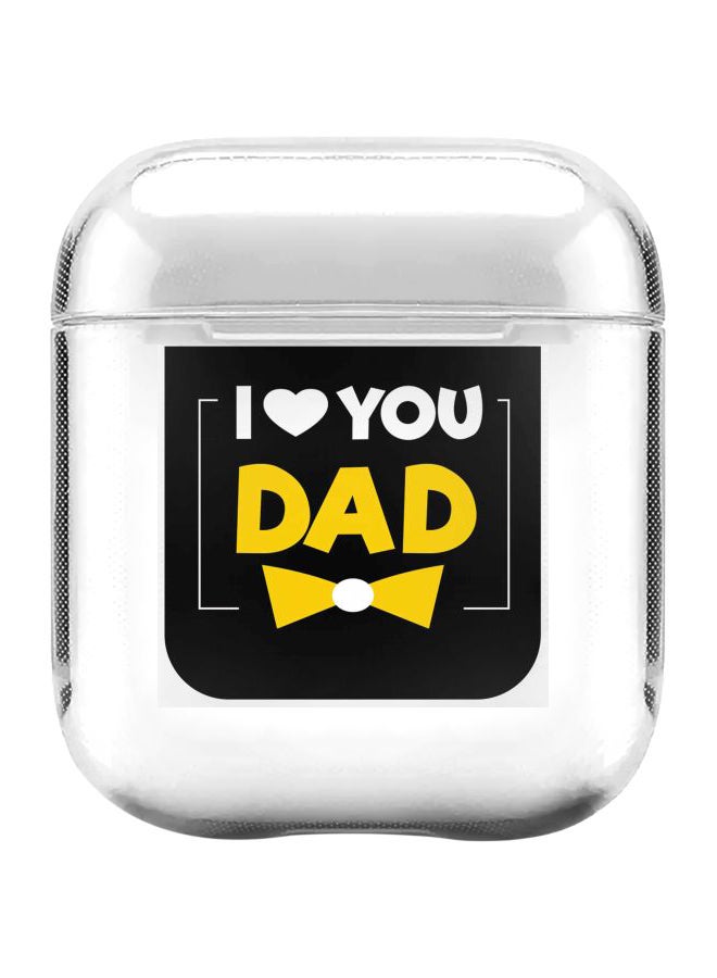 ستايلايزد غطاء حماية من سلسلة كلاسيك بطبعة عبارة "I Love You Dad" مع حلقة تعليق لسماعة أبل آيربودز 2/1 شفاف/أسود/أصفر - Image 1