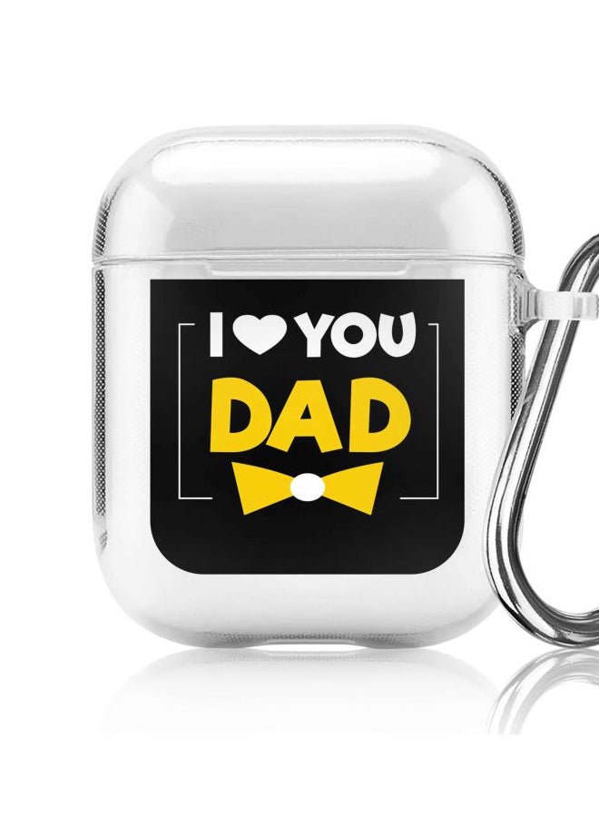ستايلايزد غطاء حماية من سلسلة كلاسيك بطبعة عبارة "I Love You Dad" مع حلقة تعليق لسماعة أبل آيربودز 2/1 شفاف/أسود/أصفر - Image 5