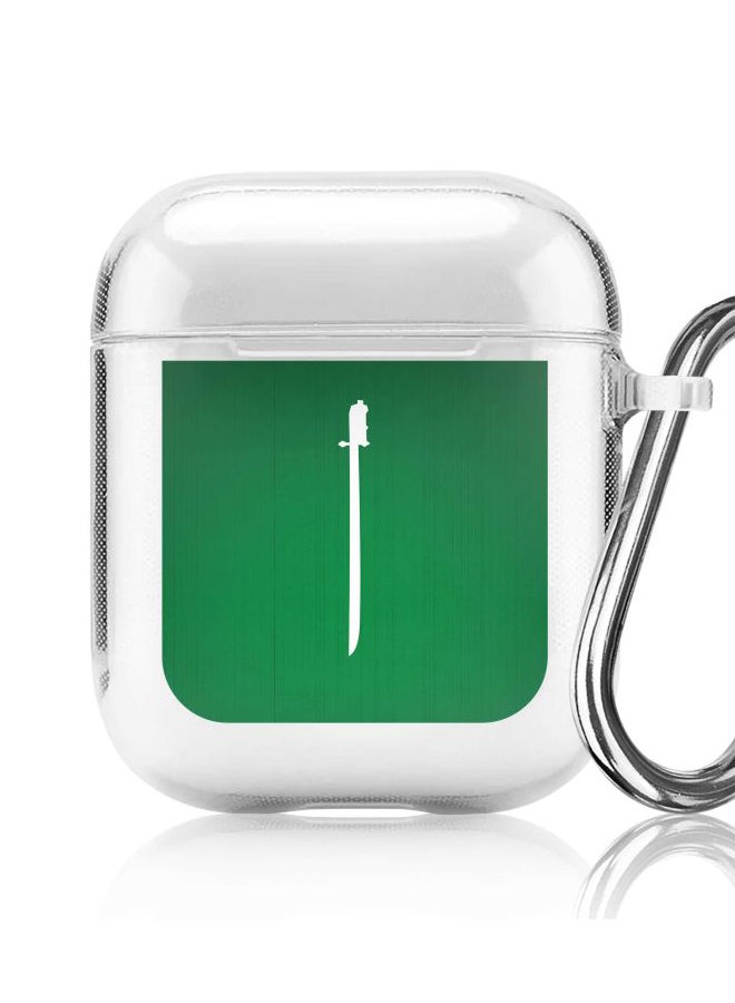 ستايلايزد غطاء حماية مزود بحلقة بطبعة سيف السعودية من سلسلة كلاسيك كلير لسماعات أبل آيربودز 1/2 شفاف/أبيض/أخضر - Image 5