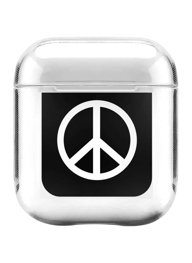 ستايلايزد حافظة بطبعة علامة السلام من السلسة الكلاسيكية بحلقة تعليق لأبل آيربودز برو الجيل 1 و2 (2019) شفاف/أسود/أبيض - Image 1