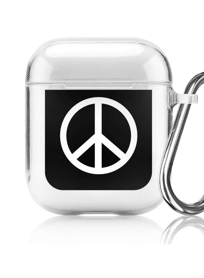 ستايلايزد حافظة بطبعة علامة السلام من السلسة الكلاسيكية بحلقة تعليق لأبل آيربودز برو الجيل 1 و2 (2019) شفاف/أسود/أبيض - Image 5