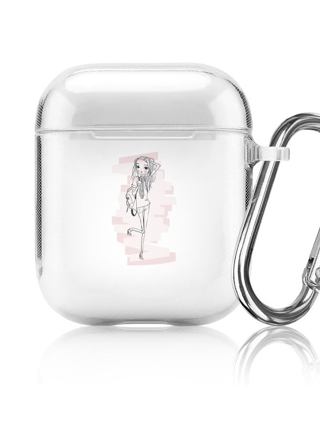 Stylizedd - Classic Teen Star Printed Case Cover With Carabiner For Apple Air Pods 1/2 Clear/Black/Pink - Image 1