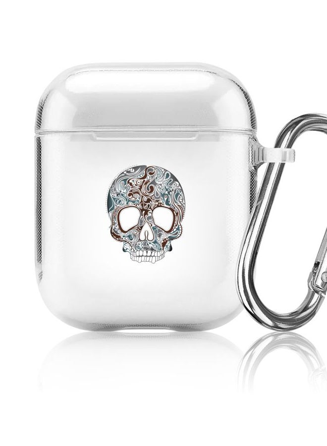 Stylizedd - Classic Series Skully Tattoo Printed Protective Case With Carabiner For Apple AirPods Pro Generation 1/2 (2019) Clear/Green/Brown - Image 1