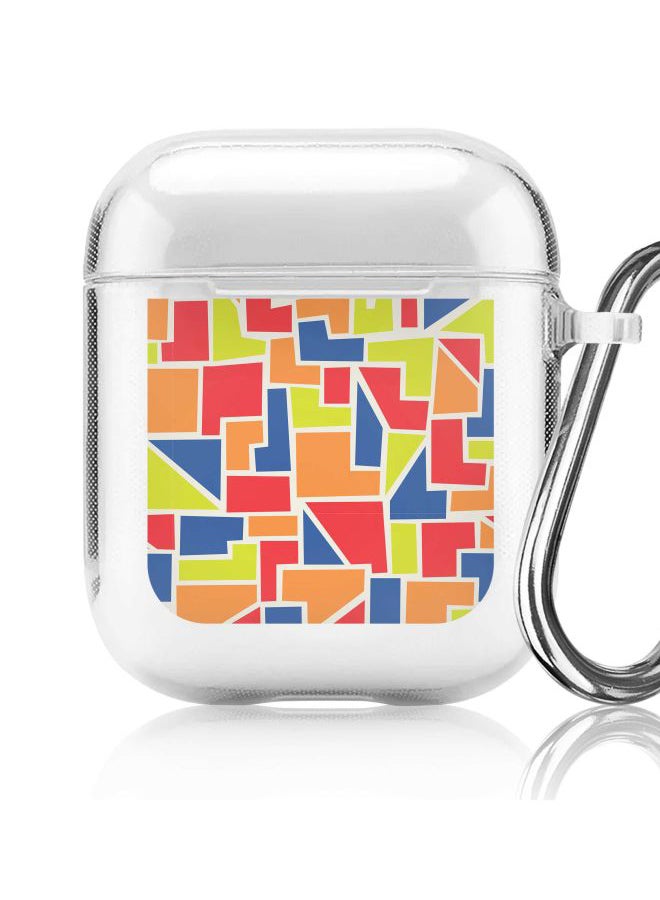 ستايلايزد غطاء حماية من سلسلة كلاسيك بطبعة أشكال ملونة مع حلقة للتعليق لسماعات أبل آيربودز 2/1 شفاف/أحمر/أزرق - Image 1
