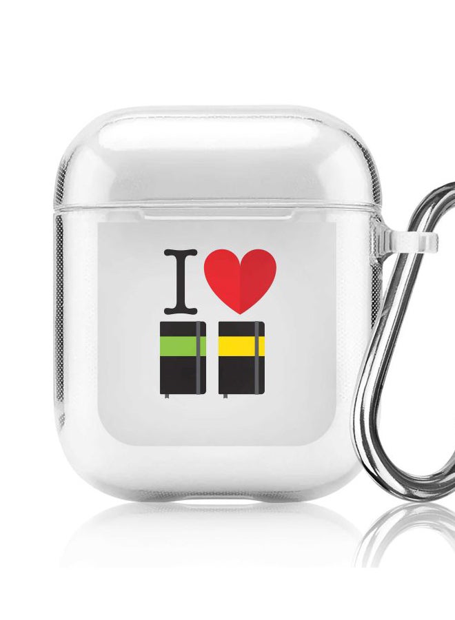 Stylizedd Classic Clear Series I Love Notebook Printed Case Cover With Carabiner For Apple AirPods 2/1 Clear/Black/Red  - Image 5