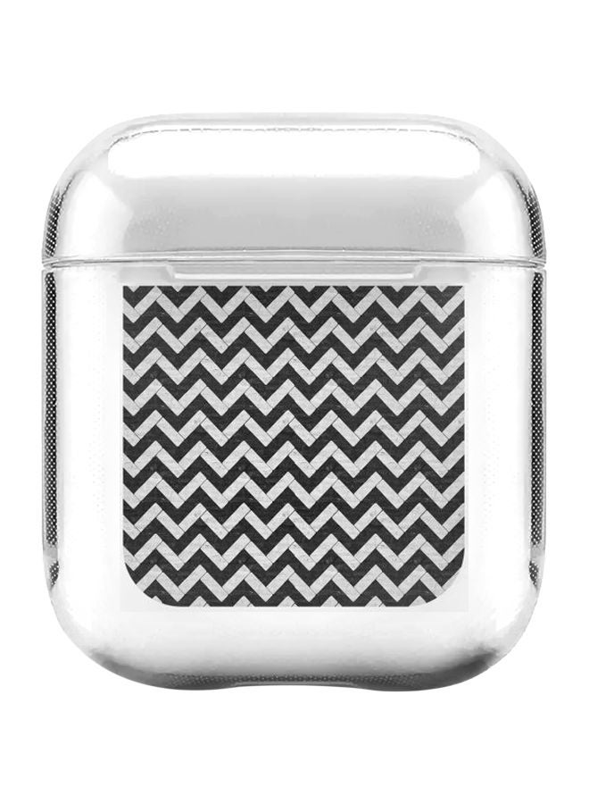 Classic Series Chevron Tiles Printed Protective Case With Carabiner For Apple AirPods Pro Generation 1/2 (2019) Clear/Black